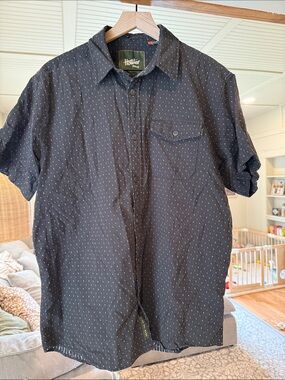 Hollister Black Short-Sleeve Button-Up with Micro Dot